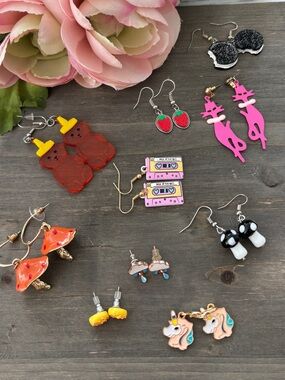 Novelty Earrings Lot - Cute Colorful Accessories - 10 Pair